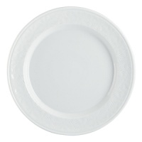 Vivid white porcelain embossed with a subtle crosshatch pattern gives this dinner plate from Dansk versatile warmth, and just a hint of texture. Vivid white porcelain embossed with a subtle crosshatch pattern gives this dinner plate from Dansk versatile warmth, and just a hint of texture.