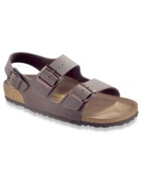 Lightweight and super comfortable, these Birkenstock strap men's sandals are ready to slide right into your warm weather wardrobe. Lightweight and super comfortable, these Birkenstock strap men's sandals are ready to slide right into your warm weather wardrobe.