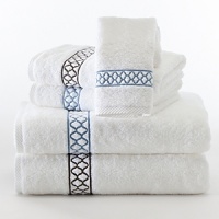 Beautiful embroidery accents Matouk's most popular Milagro Egyptian cotton zero-twist towels. Beautiful embroidery accents Matouk's most popular Milagro Egyptian cotton zero-twist towels.