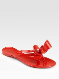 Simple jelly thong design sweetly adorned with an oversized bow for feminine appeal.Rubber upper Rubber lining and sole Made in ItalyOUR FIT MODEL RECOMMENDS ordering true whole size; ½ sizes should order the next whole size up. Simple jelly thong design sweetly adorned with an oversized bow for feminine appeal.Rubber upper Rubber lining and sole Made in ItalyOUR FIT MODEL RECOMMENDS ordering true whole size; ½ sizes should order the next whole size up.