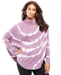 Dramatically increase your style quotient with INC's tie-dyed turtleneck poncho. Angora adds touchable softness to this plus size sweater. Dramatically increase your style quotient with INC's tie-dyed turtleneck poncho. Angora adds touchable softness to this plus size sweater.