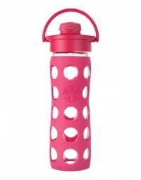 Lifefactory 16-Ounce Glass Beverage Bottle with Flip Top Cap, Raspberry Lifefactory 16-Ounce Glass Beverage Bottle with Flip Top Cap, Raspberry