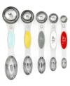 Buddy system: Martha Stewart Collection's five measuring spoons feature ingenious magnetic strips so they'll nestle together in your drawer and separate easily when you need just one. Limited lifetime warranty.