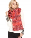 In a bright multi-colored yarn, this oversized Free People crochet scarf is perfectly textured for a hot layered look!