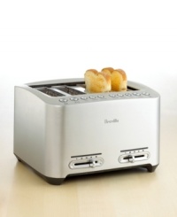 Sleek and intelligent, Breville's dual-control toaster does breakfast just right. Experience the amazing automatic features, including smart one-touch auto lowering and an innovative lift and look feature that automatically lifts bread so you can check toasting progress mid-cycle. One-year warranty. Model BTA840XL. Sleek and intelligent, Breville's dual-control toaster does breakfast just right. Experience the amazing automatic features, including smart one-touch auto lowering and an innovative lift and look feature that automatically lifts bread so you can check toasting progress mid-cycle. One-year warranty. Model BTA840XL.