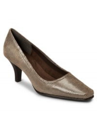Co-workers will be certain to admire your polished, professional look, thanks to the leather Envy pumps by Aerosoles with a sleek lizard-embossed finish. A low covered heel and square-toe shape ensure comfort at the office and after hours. Co-workers will be certain to admire your polished, professional look, thanks to the leather Envy pumps by Aerosoles with a sleek lizard-embossed finish. A low covered heel and square-toe shape ensure comfort at the office and after hours.