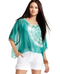 A whisper of sheer chiffon, an on-trend tie-dye print...INC's ethereal topper makes a perfect summer fashion statement! A whisper of sheer chiffon, an on-trend tie-dye print...INC's ethereal topper makes a perfect summer fashion statement!