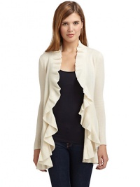 THE LOOKLuxe 2-ply cashmere from expertly maintained inner Mongolian cashmere goatsFeatures long, fine, smooth fibers top-dyed for maximum color saturationRuffled placketOpen frontLong sleevesRuffled hemTHE FITAbout 28 from shoulder to hemTHE MATERIALCashmereCARE & ORIGINDry cleanImportedModel shown is 5'10 (177cm) wearing US size Small. This item was originally available for purchase at Saks Fifth Avenue OFF 5TH stores. THE LOOKLuxe 2-ply cashmere from expertly maintained inner Mongolian cashmere goatsFeatures long, fine, smooth fibers top-dyed for maximum color saturationRuffled placketOpen frontLong sleevesRuffled hemTHE FITAbout 28 from shoulder to hemTHE MATERIALCashmereCARE & ORIGINDry cleanImportedModel shown is 5'10 (177cm) wearing US size Small. This item was originally available for purchase at Saks Fifth Avenue OFF 5TH stores.