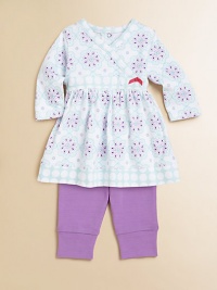 A striking, vivid crystal design adds pizazz to this perky, matching cotton frock and pants set. Bodysuit V-neckLong sleevesBack snapsSkirted hem Pants Elastic waistbandCottonMachine washImported Please note: Number of buttons/snaps may vary depending on size ordered. A striking, vivid crystal design adds pizazz to this perky, matching cotton frock and pants set. Bodysuit V-neckLong sleevesBack snapsSkirted hem Pants Elastic waistbandCottonMachine washImported Please note: Number of buttons/snaps may vary depending on size ordered.
