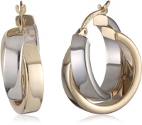 Duragold 14k Yellow Gold or White Gold or Two-Tone Satin and Polished Crossover Hoop Earrings Duragold 14k Yellow Gold or White Gold or Two-Tone Satin and Polished Crossover Hoop Earrings