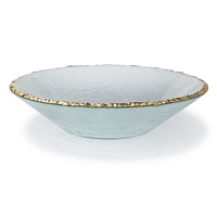 After a hammered edge is carefully created around the circumference of this richly textured glass bowl, craftsmen hand-paint an opulent band of gold for a breathtaking finish.