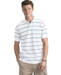A bold choice for spring and summer, this striped deck shirt from Nautica brightens up your warm weather rotation. A bold choice for spring and summer, this striped deck shirt from Nautica brightens up your warm weather rotation.