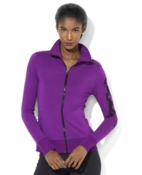 Lauren Ralph Lauren's shimmering dragon enlivens chic active jacket rendered in a soft stretch cotton blend.