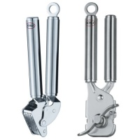 Rosle 2-Piece Garlic Press and Can Opener with Pliers Set, Stainless Steel Rosle 2-Piece Garlic Press and Can Opener with Pliers Set, Stainless Steel