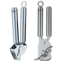 Rosle 2-Piece Garlic Press and Can Opener with Pliers Set, Stainless Steel