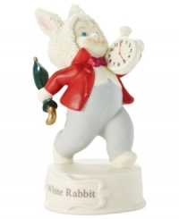 I'm late for a very important date! This adorable Snowbabies figurine pays homage to the loveable Alice in Wonderland story through a playful depiction of The White Rabbit. I'm late for a very important date! This adorable Snowbabies figurine pays homage to the loveable Alice in Wonderland story through a playful depiction of The White Rabbit.