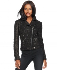 INC combines ladylike tweed with an edgy moto-inspired silhouette for a unique jacket that's sure to turn heads. Sequin-flecked boucle fabric adds shine and touchable texture. INC combines ladylike tweed with an edgy moto-inspired silhouette for a unique jacket that's sure to turn heads. Sequin-flecked boucle fabric adds shine and touchable texture.