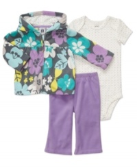 Carter's microfleece matching set features a bold and colorful floral motif, perfect for little fashinoistas-in-the-making. Carter's microfleece matching set features a bold and colorful floral motif, perfect for little fashinoistas-in-the-making.