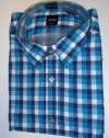 Hugo Boss Mens Ronny LS Dress Shirt Large Slim Fit Woven Blue Checkered