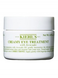 Now in a new large size, a Kiehl's classic for a burst of hydration to the eye area. Creamy preparation with avocado oil gently moisturizes the delicate eye area, while the unique, concentrated texture does not migrate into eyes. Ophthalmologist and Dermatologist-tested. Made in USA. 0.95 oz. 