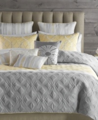Two to tango. Allover embroidery renders supreme texture in this Tango comforter set from Bryan Keith, featuring a delicate color palette of muted gray, yellow and white for a soothing appeal. Shams and decorative pillows offer complementary embroidered designs for a complete look that pays close attention to detail. Pair with matching window panels. Two to tango. Allover embroidery renders supreme texture in this Tango comforter set from Bryan Keith, featuring a delicate color palette of muted gray, yellow and white for a soothing appeal. Shams and decorative pillows offer complementary embroidered designs for a complete look that pays close attention to detail. Pair with matching window panels.