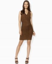 Lauren by Ralph Lauren's classic sheath dress silhouette is updated for the season with a supple suede front and a soft merino wool back. Lauren by Ralph Lauren's classic sheath dress silhouette is updated for the season with a supple suede front and a soft merino wool back.