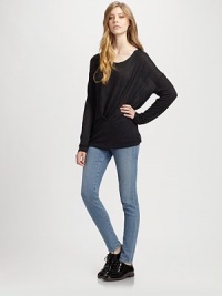 Semi-sheer scoopneck in a soft wool blend with long dolman sleeves, asymmetrical draping and a length that hits below the hips. ScoopneckLong dolman sleevesLonger length hits below the hips70% viscose/30% woolMachine washMade in ItalyModel shown is 5'10 (177cm) wearing US size Small. Semi-sheer scoopneck in a soft wool blend with long dolman sleeves, asymmetrical draping and a length that hits below the hips. ScoopneckLong dolman sleevesLonger length hits below the hips70% viscose/30% woolMachine washMade in ItalyModel shown is 5'10 (177cm) wearing US size Small.