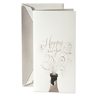 Uncork your new year's greetings to family and friends with this elegant card. A stylish Good Health Good Cheer Throughout the New Year inside completes the sentiment. And all before midnight.