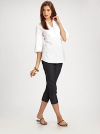 Dark denim is perfectly cropped and designed for a chic, slim fit with back slits at the hem.No-waistband style Clean front Side zipper Inseam, about 26 Italian cotton/polyurethane; dry clean Made in ItalyOUR FIT MODEL RECOMMENDS ordering true size.. Dark denim is perfectly cropped and designed for a chic, slim fit with back slits at the hem.No-waistband style Clean front Side zipper Inseam, about 26 Italian cotton/polyurethane; dry clean Made in ItalyOUR FIT MODEL RECOMMENDS ordering true size..