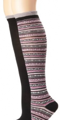 Jessica Simpson Women's Heart Fairisle and Solid 2 Pair Knee High Sock Pack Jessica Simpson Women's Heart Fairisle and Solid 2 Pair Knee High Sock Pack