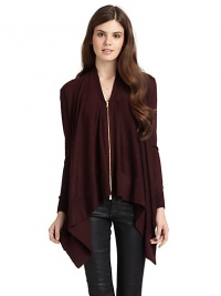 THE LOOKV-neckLong sleeves with ribbed cuffsFront zip closureDraped frontAsymmetrical hemHem long in front and short in back THE FITAbout 28 from shoulder to hemTHE MATERIALCotton/cashmereCARE & ORIGINDry cleanImportedModel shown is 5'10 (177cm) wearing US size Small. THE LOOKV-neckLong sleeves with ribbed cuffsFront zip closureDraped frontAsymmetrical hemHem long in front and short in back THE FITAbout 28 from shoulder to hemTHE MATERIALCotton/cashmereCARE & ORIGINDry cleanImportedModel shown is 5'10 (177cm) wearing US size Small.