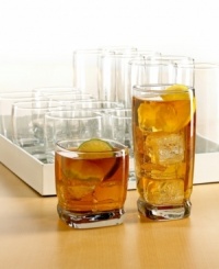 Cool and refreshing! With angular shapes and a sturdy base, this glassware set enlivens your tabletop with subtle style. From The Cellar's collection of drinking glasses. Cool and refreshing! With angular shapes and a sturdy base, this glassware set enlivens your tabletop with subtle style. From The Cellar's collection of drinking glasses.