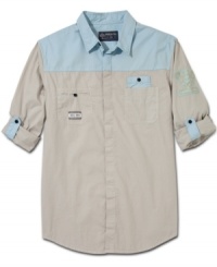 Hit the town in two-tone. This color-blocked shirt from American Rag is a great break from your basics. Hit the town in two-tone. This color-blocked shirt from American Rag is a great break from your basics.