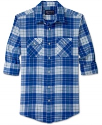 Put some stylish flannel into your winter rotation with this American Rag plaid shirt. Put some stylish flannel into your winter rotation with this American Rag plaid shirt.