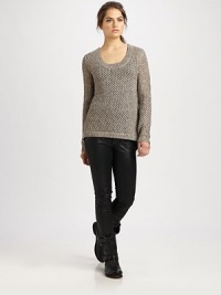 Open honeycomb stitching gives a sheer, lighter-than-air feel to this chic metallic knit.Split scoopneckRaglan sleevesPullover styleAbout 25 from shoulder to hem55% nylon/45% woolDry cleanMade in USAModel shown is 5'9½ (176cm) wearing US size Small. Open honeycomb stitching gives a sheer, lighter-than-air feel to this chic metallic knit.Split scoopneckRaglan sleevesPullover styleAbout 25 from shoulder to hem55% nylon/45% woolDry cleanMade in USAModel shown is 5'9½ (176cm) wearing US size Small.