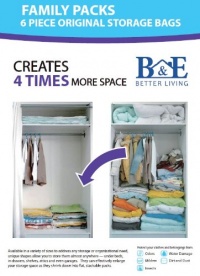 6 PACKS - B&E Home Essential Vacuum Storage Bags (4 Large/ 2 Medium Travel Bags) - Set of 6 (B) 6 PACKS - B&E Home Essential Vacuum Storage Bags (4 Large/ 2 Medium Travel Bags) - Set of 6 (B)
