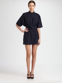 Military-inspired details define this chic, sporty silhouette.Band collar with button closureConcealed button printButton flap patch pocketsShort dolman sleevesBelt loopsSelf sash beltBack loop detailInverted back pleatAbout 17 from natural waistCottonDry cleanMade in ItalyModel shown is 5'10 (177cm) wearing US size 4. Military-inspired details define this chic, sporty silhouette.Band collar with button closureConcealed button printButton flap patch pocketsShort dolman sleevesBelt loopsSelf sash beltBack loop detailInverted back pleatAbout 17 from natural waistCottonDry cleanMade in ItalyModel shown is 5'10 (177cm) wearing US size 4.