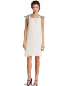 ERIN Erin Fetherston Women's Embellished Cap Sleeve Pleat Dress, Ivory/Gunmetal, 6