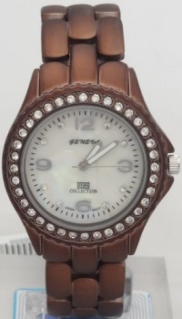 Geneva Quartz Women Watch Rhinestone Accent Brown Enamel Bracelet Watch Geneva Quartz Women Watch Rhinestone Accent Brown Enamel Bracelet Watch