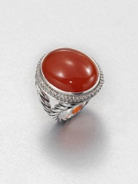 From the Signature Oval Collection. A warm carnelian cabochon surrounded by dazzling diamonds set in sleek sterling silver on an iconic split cable shank. CarnelianDiamonds, .82 tcwSterling silverWidth, about .9Imported From the Signature Oval Collection. A warm carnelian cabochon surrounded by dazzling diamonds set in sleek sterling silver on an iconic split cable shank. CarnelianDiamonds, .82 tcwSterling silverWidth, about .9Imported