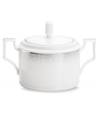 A fine mist of platinum dots settles along the sumptuous white china of this Alana Platinum sugar bowl, bringing elegant allure to every memory-making occasion. From Noritake. A fine mist of platinum dots settles along the sumptuous white china of this Alana Platinum sugar bowl, bringing elegant allure to every memory-making occasion. From Noritake.