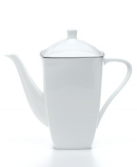 With lightweight construction in fine bone china, a softly squared design and platinum edging, the Mikasa Couture Platinum coffee server (shown back) offers a new take on sophisticated modern dining. With lightweight construction in fine bone china, a softly squared design and platinum edging, the Mikasa Couture Platinum coffee server (shown back) offers a new take on sophisticated modern dining.