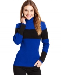 Cooler weather means it's turtleneck season! Update your collection with this charming colorblocked top from Style&co. Cooler weather means it's turtleneck season! Update your collection with this charming colorblocked top from Style&co.
