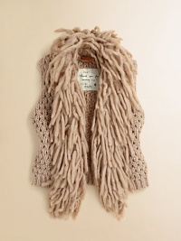 This adorable wool-blend knit is perfect for layering with a sassy fringe collar. Open frontSleevelessFringe collarRibbed hem70% acrylic/30% woolMachine washImported This adorable wool-blend knit is perfect for layering with a sassy fringe collar. Open frontSleevelessFringe collarRibbed hem70% acrylic/30% woolMachine washImported
