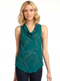THE LOOKBead and sequin designPullover styleDraped cowlneckSleeveless with frayed openingsVented hemTHE FITAbout 28 from shoulder to hemTHE MATERIALSilkCARE & ORIGINDry cleanImportedModel shown is 5'10 (177cm) wearing US size Small. THE LOOKBead and sequin designPullover styleDraped cowlneckSleeveless with frayed openingsVented hemTHE FITAbout 28 from shoulder to hemTHE MATERIALSilkCARE & ORIGINDry cleanImportedModel shown is 5'10 (177cm) wearing US size Small.