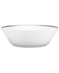 Go platinum. A solid band and three tiers of sparkling squares in white porcelain give the Pembroke Platinum vegetable bowl a look that's festive yet refined. A brilliant addition to a contemporary dinnerware collection by Noritake. Item differs slightly from product shown; no platinum banding at base. Go platinum. A solid band and three tiers of sparkling squares in white porcelain give the Pembroke Platinum vegetable bowl a look that's festive yet refined. A brilliant addition to a contemporary dinnerware collection by Noritake. Item differs slightly from product shown; no platinum banding at base.