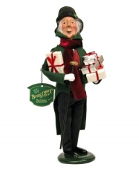 Byers' Choice makes even Ebenezer Scrooge look merry with this handcrafted figurine. The fabled Dickens character is dressed in his holiday finest and carrying an armful of elegantly wrapped gifts. Byers' Choice makes even Ebenezer Scrooge look merry with this handcrafted figurine. The fabled Dickens character is dressed in his holiday finest and carrying an armful of elegantly wrapped gifts.
