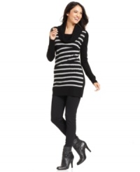 AGB's striped cowlneck sweater is the perfect way to top a pair of black jeans and booties. AGB's striped cowlneck sweater is the perfect way to top a pair of black jeans and booties.