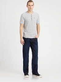 This heritage-inspired, dark indigo rinse is the perfect wear to work jean, while hand-sanding and whiskering maintains a classic, masculine finish.Five-pocket styleInseam, about 33½CottonMachine washMade in USA This heritage-inspired, dark indigo rinse is the perfect wear to work jean, while hand-sanding and whiskering maintains a classic, masculine finish.Five-pocket styleInseam, about 33½CottonMachine washMade in USA