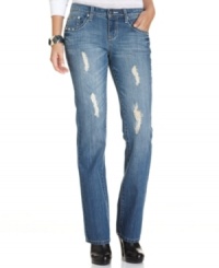 A versatile medium wash and ripped detail make these petite bootcut pair from Earl Jeans an instant classic! A versatile medium wash and ripped detail make these petite bootcut pair from Earl Jeans an instant classic!